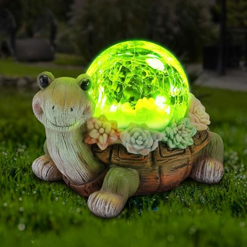 Umikk Solar Gartenfiguren Schildkröte Gartendeko für Draußen, Mit zerbrochenem Glas LED-Figurenbeleuchtung, Geburtstagsgeschenk für Mama, Gartenstatuen Außen Zimmer Terrasse Balkon Deko