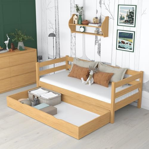 N-wood N01 Tagesbett mit schublade 100x180 cm aus Holz, Bettgestel mit lattenrost, Einzelbett für Kinder, Jugendliche und Erwachsene, Stabile Massivholzkonstruktion, Naturkiefer