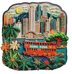 Hong Kong China 3D Fridge Magnet Souvenir Gift,Resin Handmade Hong Kong Refrigerator Magnet Home & Kitchen Decoration Collection