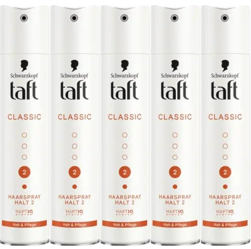 Taft Haarspray Classic Halt & Pflege Halt 2 Spray Haarspray 250 Mililiter x 5 Stück mit Pufai Grocery