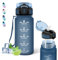 Trinkflasche Kinder - 500ml - Trinkflasche, Flasche mit Strohhalm, Leicht zu Reinigen, Trinkflasche uhrzeit, Auslaufsicher, Wasserflasche mit Zeitmarkierung für Schule, Reisen, Running, Yoga, Navyblau