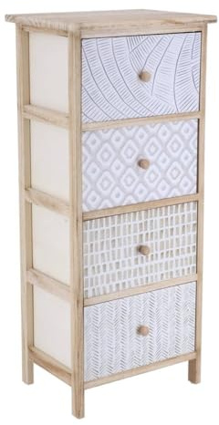 Tendance – Paulownia-Schrank mit 4 Schubladen und bedruckten Holzknöpfen – Natur – Badezimmer – Massivholzmöbel