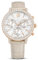 Swarovski Matrix Tennis Chrono Uhr, Schweizer Produktion, Lederarmband, Beige, Roségoldfarbenes Finish