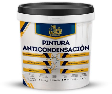 BRICOSALVAJE Pintura Anticondensación – Aislante Térmico, Conservantes Antimoho, Ultra Mate, para Paredes y Techos, Prevención Humedad, Fácil Aplicación, Premium (Blanco, 750 ML)
