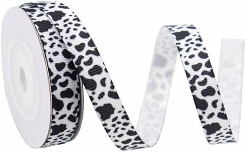 Ripsband mit Tierdruck, Kuhkunst, 1 cm, Weiß/Schwarz, Geschenkpapier für Geschenkverpackung, Schleifenherstellung, Geschenkband, 20 yards