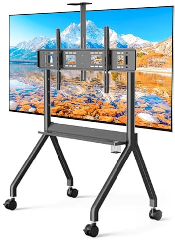 Portable Heavy Duty Floor TV Stand, 60-120inch Rolling TV Cart with 4 Lockable Wheels, Height Adjustable Mobile Stand for Smart Whiteboard, Max VESA 1200x600mm