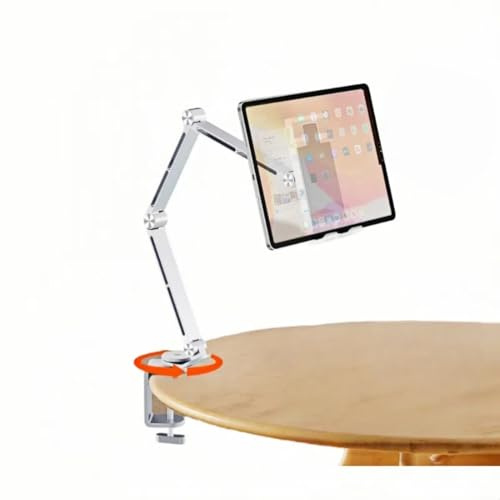 Soporte para tableta para iPad, soporte plegable para tableta de brazo largo de aleación de aluminio, con base giratoria de 360°, compatible con pantalla de 4,7-16 pulgadas, iPad, Kindle (plata)