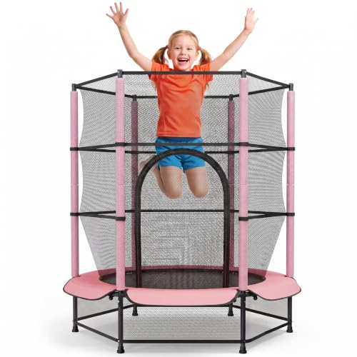 LIFERUN Trampolino per bambini, per esterni, Ø 140 cm, per interni e bambini, con rete di sicurezza, trampolino da giardino per allenamento e intrattenimento, fino a 50 kg