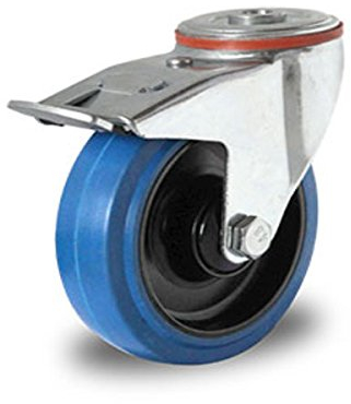 Lenkrolle mit Rückenloch und Feststeller 125 mm Elastik Blue Wheels