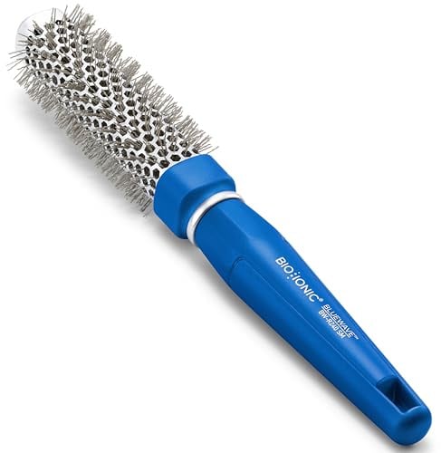 Bio Ionic BlueWave Round Brush Small, NanoIonic Conditioning Brush, Crimped bristles for added tension, Soft Touch, Easy Grip Handle