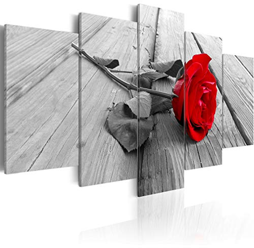 decomonkey Bilder Blumen Rose 200x100 cm XXL 5 Teilig Leinwandbilder Bild auf Leinwand Wandbild Kunstdruck Wanddeko Wand Wohnzimmer Wanddekoration Deko Natur rot grau