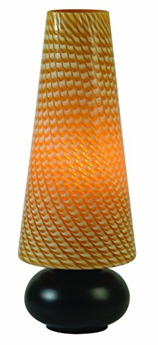 Dapo Glas-Tisch-Leuchte-Lampe LEANDER schwarz mit braun-gemustertem mundgeblasenem Glas H: 42cm Fassung E27 Nachttisch-Fensterbank-Lampe