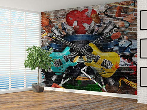 vgoltd Collage of Music Photo Wallpaper Wall Mural (38916455) Guitars (130gsm Budget, XXL 300cm Wide x 240cm high)