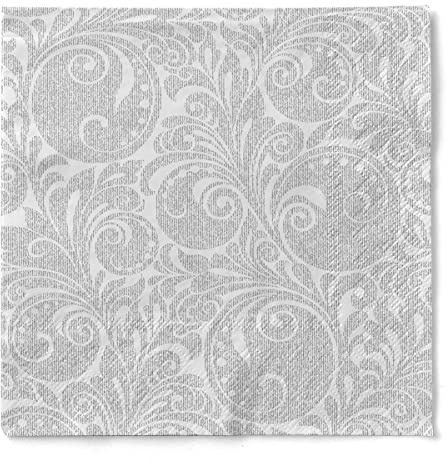 Mank Tissue-Servietten 33x33 cm | Premium Einweg-Serviette | saugstark | perfekt für Feste | Ornamentik | 100 Stück | Jordan (Silber)