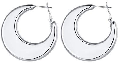 FOCALOOK Dicke Ohrringe Creolen Damen Edelstahl Halbcreolen Kreis Ohrringe Chunky Creolen Außendurchmesser 40mm Chunky Hoop Earrings Accessoire