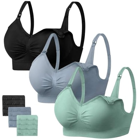 HBselect 3 Pack Women’s Wireless Seamless Maternity & Breastfeeding Bras - Bralette with Removable Pads & Extenders