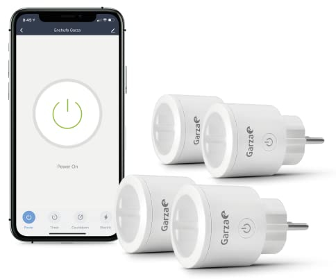 Garza SmartHome - Pack 4 Enchufes inteligentes wifi compatible con Alexa y Google Home. Enchufe por control remoto y programable controlable a través de App iOS y Android.