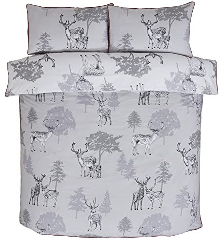 Rapport Sherwood Luxuriöses Wende-Bettwäsche-Set, Tierdruck, Paspelierung, für Einzelbett, Grau