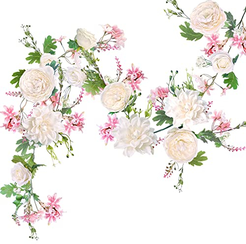OrgMemory Pfingstrosen-Blumengirlande, Rosenblumen-Girlande, 1,8 m, Hochzeitsbogen-Blumen für Hochzeitsdekoration, Zuhause, Tischläufer, Kaminsims, Party-Dekoration (Champagner-Pfingstrosen-Girlande)