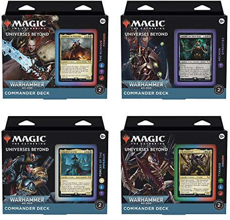 Magic: The Gathering Universes Beyond Warhammer 40 000 Commander, paquete de barajas: incluye 1 paquete de cartas de Ruinous Powers, Necron Dynasties, Forces of the Imperium y Tyranid Swarm