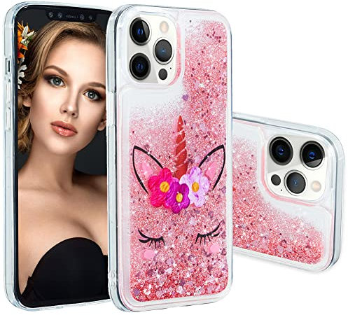 IMEIKONST Compatible with iPhone 13 Pro Max Glitter Case, Liquid Quicksand Transparent Sequin Slim Girls Soft TPU Bumper Silicone Shockproof Cover for iPhone 13 Pro Max. Bling Eyelash Unicorn XY1