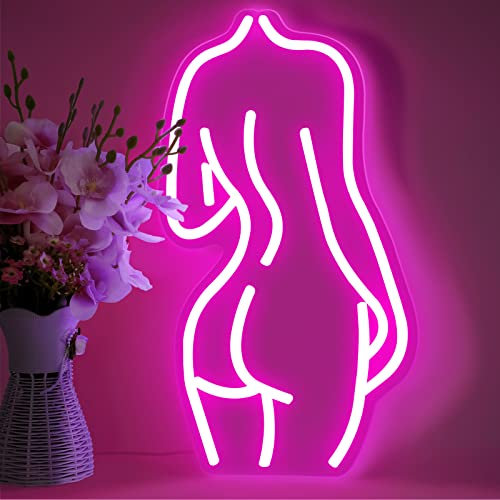 Lady Back Neon Signs LED Neon Lights Decorative Light Sign Bedroom Bar Garage Club Living Room Party Wall Art Decoration 16.6x9 Inch -Pink