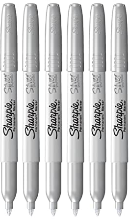 SHARPIE Metallic-Permanentmarker, feine Spitze, für die meisten Oberflächen geeignet (Silber, 1 Stück (6er-Pack))