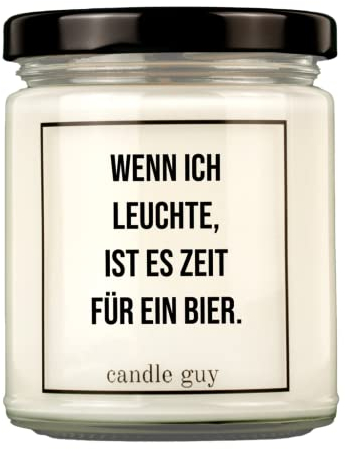 candle guy Duftkerze | Wenn ich leuchte, ist es Zeit für ein Bier. | Handgemacht aus 100% Sojawachs | 70 Stunden Brenndauer