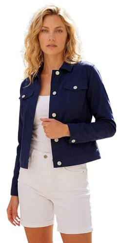 Roman Originals Stretch Jacket for Women UK - Ladies Denim Jean Summer Coat Bengaline Casual Smart Utility Trucker Biker Fitted Classic Work Spring Soft Vintage