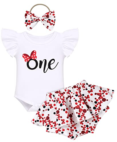 Baby Girls 1st Birthday Cake Smash Outfit Fly Sleeve Lovely Print Romper Ruffle Skirted Shorts Headband Boho Summer Photo Shoot Clothes Set