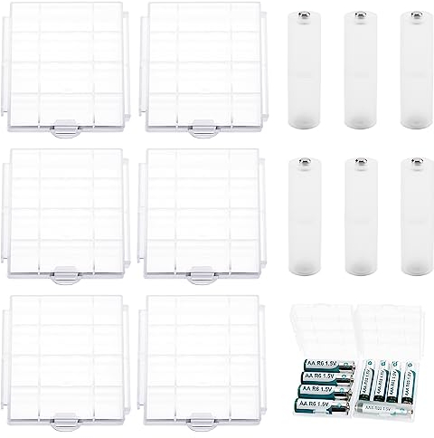 6 PCS AA/AAA Battery Storage Box, KUOQIY Multifunctional Plastic Battery Case Holder, with 6 PCS AAA to AA Battery Adapter Converter, for Storing and Protecting AA and AAA Batteries (4 Cells)