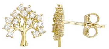 Ohrstecker Ohrringe in Lebensbaum in Echt 585 Gold klassische, schlichte Ohrringe Ohrschmuck mit Zirkonia Steine Damen Schmuck Goldstecker in Gelbgold inkl. Schmucketui | JC Trauringe 8525