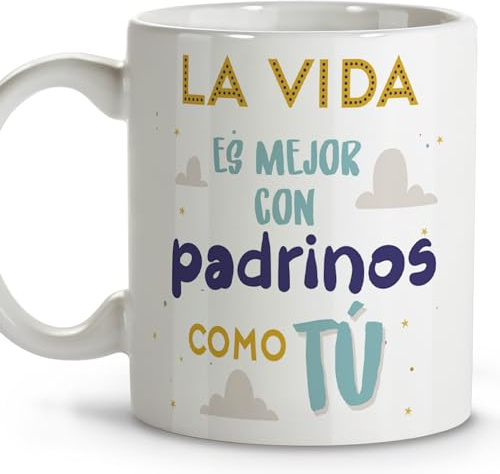 LolaPix Detalles bautizo. Tazas de cafe. Regalo padrino. Regalos para padrinos. Taza cerámica 330 ml.