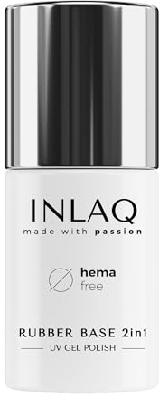 INLAQ® 2in1 Rubber Base Gel UV HEMA Clear Glitter 6 ml - Transparent Gel Nagellack Base mit Glitzer - Base Gel für Nagellack UV - Hardgel für Nägel Basisgel