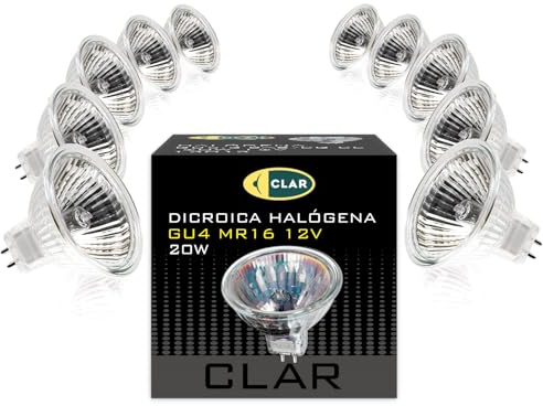 CLAR - Halogen 12V 20W, GU4, 12V 20W Halogen, 12V 20W, 12V 20W Halogen Glühbirne, Halogen Spot 12V 20W, GU4 LED 12V Warmweiß, 35mm, Steckbirnen 12V 20W, MR11 12V 20W, GU4 Halogen 20W (Pack 10)