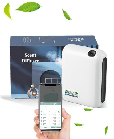 Mxmoonant Kaltvernebelung Aroma Diffuser für Wasserlose Ätherische Öle, Bedeckung 60-100㎡, 200ml Ölflasche, Wandhalterung, App-Steuerung&Timer, für Hotel, Geschäft, Lobby