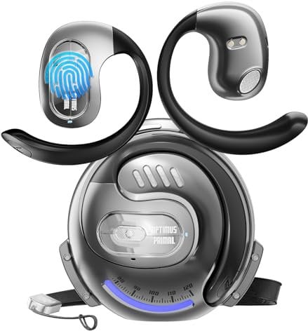 TRANSFORMERS Wireless Earbuds Bluetooth 5.4 Open Ear Earbuds Over The Ear Earphones with Ear Hooks,60H Playtime,IPX5 Waterproof,Dual Mic Clear Call,for Running Workout,TF-T07 Sliver-Optimus Prime
