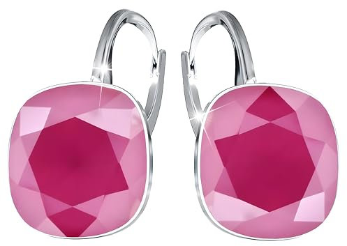 Elegante 925er Silber Ohrringe - mit Marken Kristalle - Hypoallergene Geschenkidee Hochwertiger Schmuck für Frauen (Peony Pink)