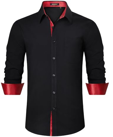 HISDERN Men's Formal Dress Shirt Black Long Sleeve Shirts Regular Fit Business Shirt for Men Casual Button Shirts 4XL