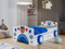 Happy Babies Kinderbett - mit Matratze und Lattenrost, Jugendbett Weiss 70x140, Auto Bett Kinder mit Bunten Aufklebern, Muster Rennwagen Fahrzeug
