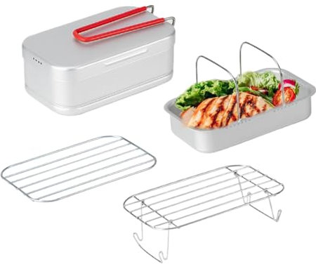 Lonchera de metal, contenedor de almuerzo de aluminio, lonchera multifuncional, juego de estantes para vapor, de camping, lonchera para viajes, lonchera de aluminio al vapor, lonchera