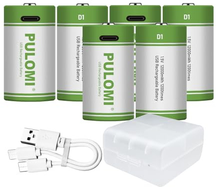 6 Stück D Akku USB Type-C D Lithium Ionen Aufladbare Akkus, High Capacity 1,5V 8000mAh 12000mWh wiederaufladbare batterien Lithium Akku, 3 Stunden Schnellladung, with Charging Cable
