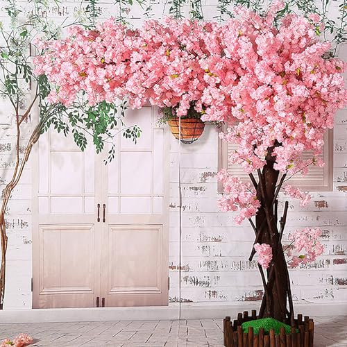 Cerisier Japonais Artificiel avec Fleurs Roses, Centre de Table en Cerisier Japonais Artificiel, Arbre À Souhaits pour Décoration Intérieure Et Extérieure(Round,H1.5m/39in)