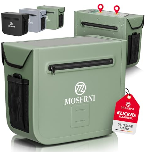 MOSERNI® x KLICKfix® wasserdichte Lenkertasche | 7L Volumen | Magnetverschluss | Touch-Handyfach | KLICKfix-kompatibel | für E-Bike, MTB & Citybike (Grün)