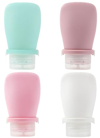 4 Pack 30ML/1OZ Colorful Silicone Travel Bottles with Locking Lid Refillable Leak-Proof Squeeze Bottle Cosmetic Storage Containers Vials for Lotion Toiletries