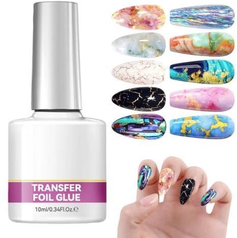Colla Per Transfer Foil Unghie, 10ml Gel Colla Foil | Adesione Forte Gel Per Trasferimento Che Richiede L'utilizzos Di Lampada UV, CollaUnghie Donna Casa Salone Sticker Design