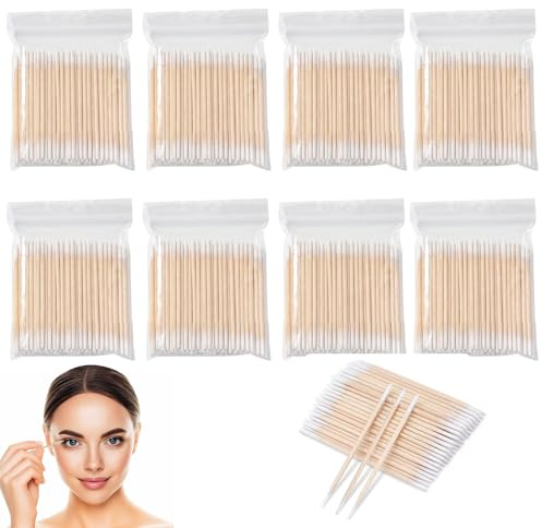 UZYXC 800 Bastoncini Cotone A Punta Precisione In Legno, Senza Pelucchi, Cotton Fioc Trucco, Per Microblading, Correzione Make Up, Pulizia Smalto, Applicatori Beauty.