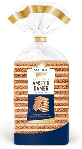 Schulte Feingebäck Confiserie Amsterdamer Waffeln 200 g Waffelgebäck | Waffeln mit Vanillecreme Zartes Waffelgebäck zu Kaffee und Tee