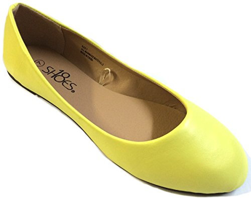 Shoes8teen Women's Ballerina Ballet Flat Shoes 7 M US Yellow Pu 8600