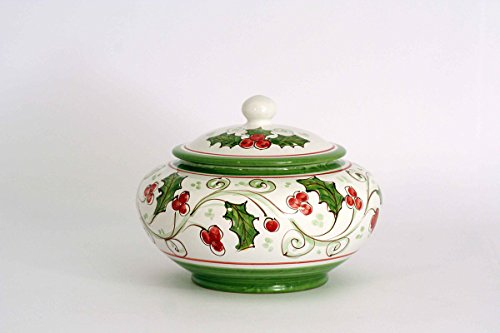 CEAR ceramiche - Biscottiera in Ceramica di Caltagirone, Realizzata e Decorata a Mano con Colori e Decorazioni Natalizi